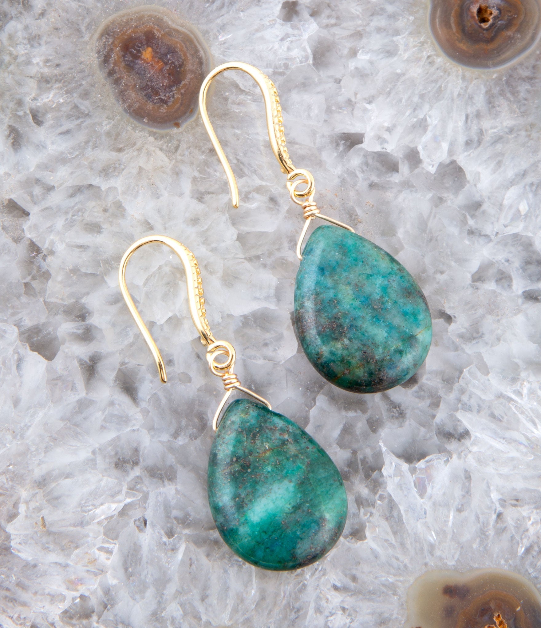 Mix of Blue and Green Chrysocolla Golden Drop Earrings Barse Jewelry