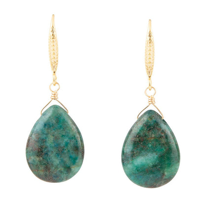 Mix of Blue and Green Chrysocolla Golden Drop Earrings Barse Jewelry