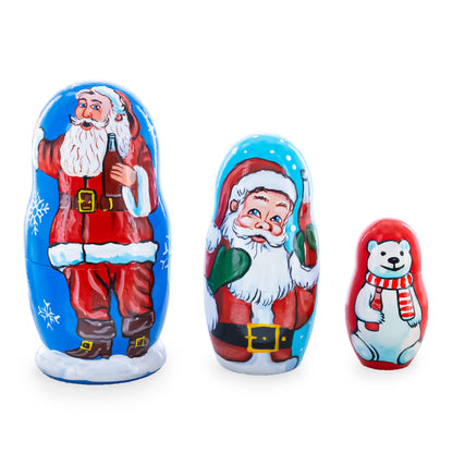 3 Santa and Polar Bear Wooden Nesting Dolls 4.25 Inches BestPysanky