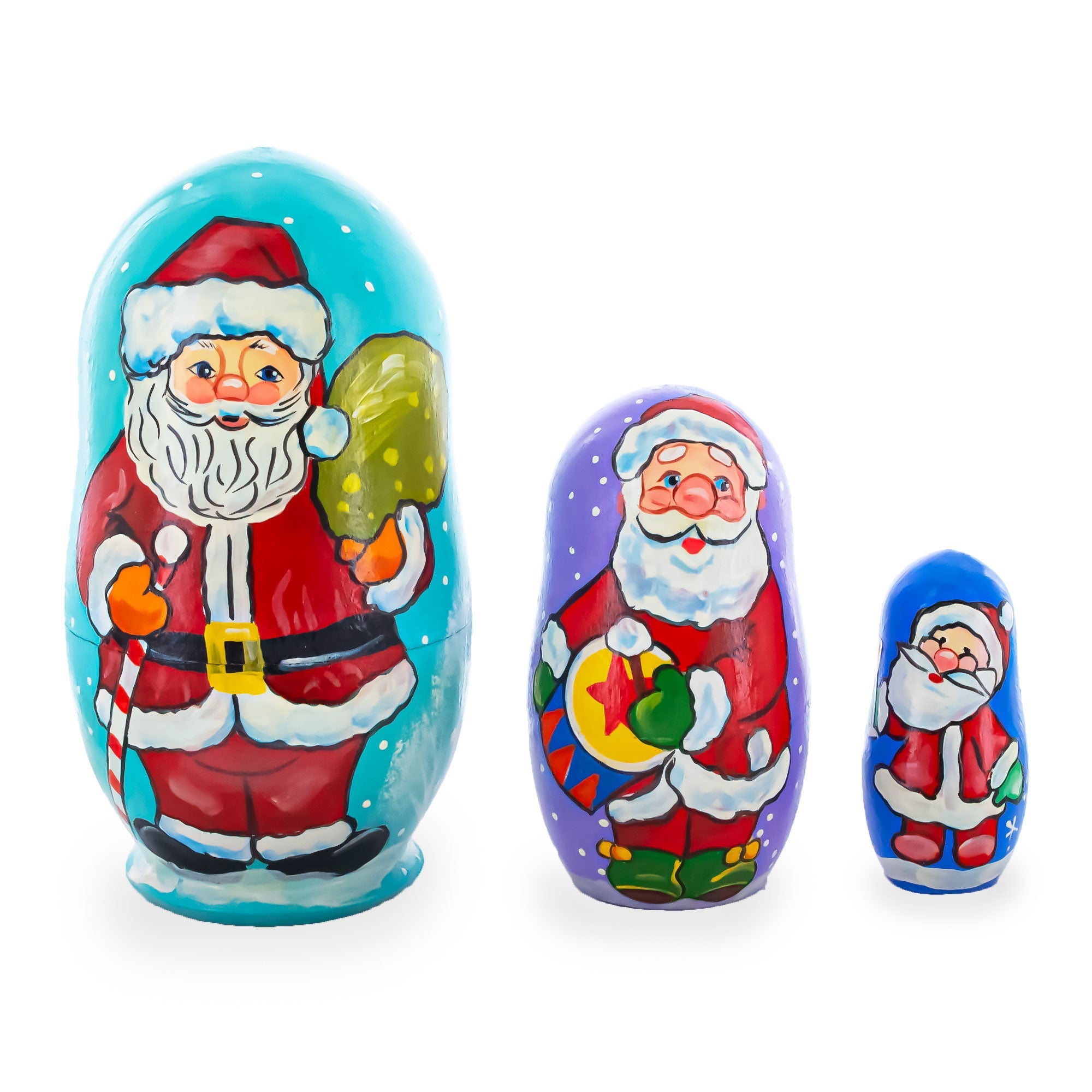 Set of 3 Santa with Gifts Wooden Nesting Dolls Figurines 4.25 Inches