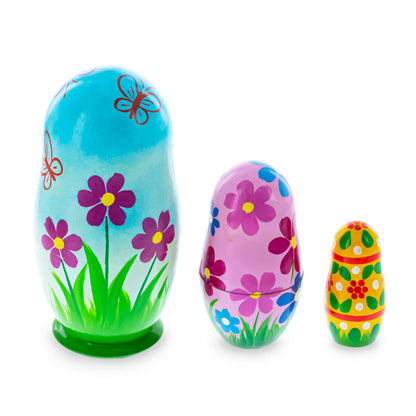 Set of 3 Bunnies and Easter Eggs Wooden Nesting Dolls 4.25 Inches BestPysanky