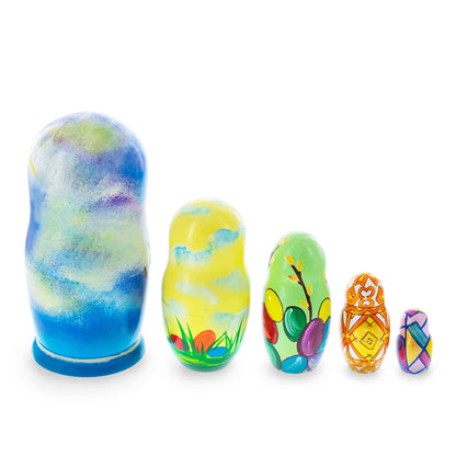 Set of 5 Jesus Christ Rising, Angel and Easter Eggs Wooden Nesting Dolls 6 Inches BestPysanky