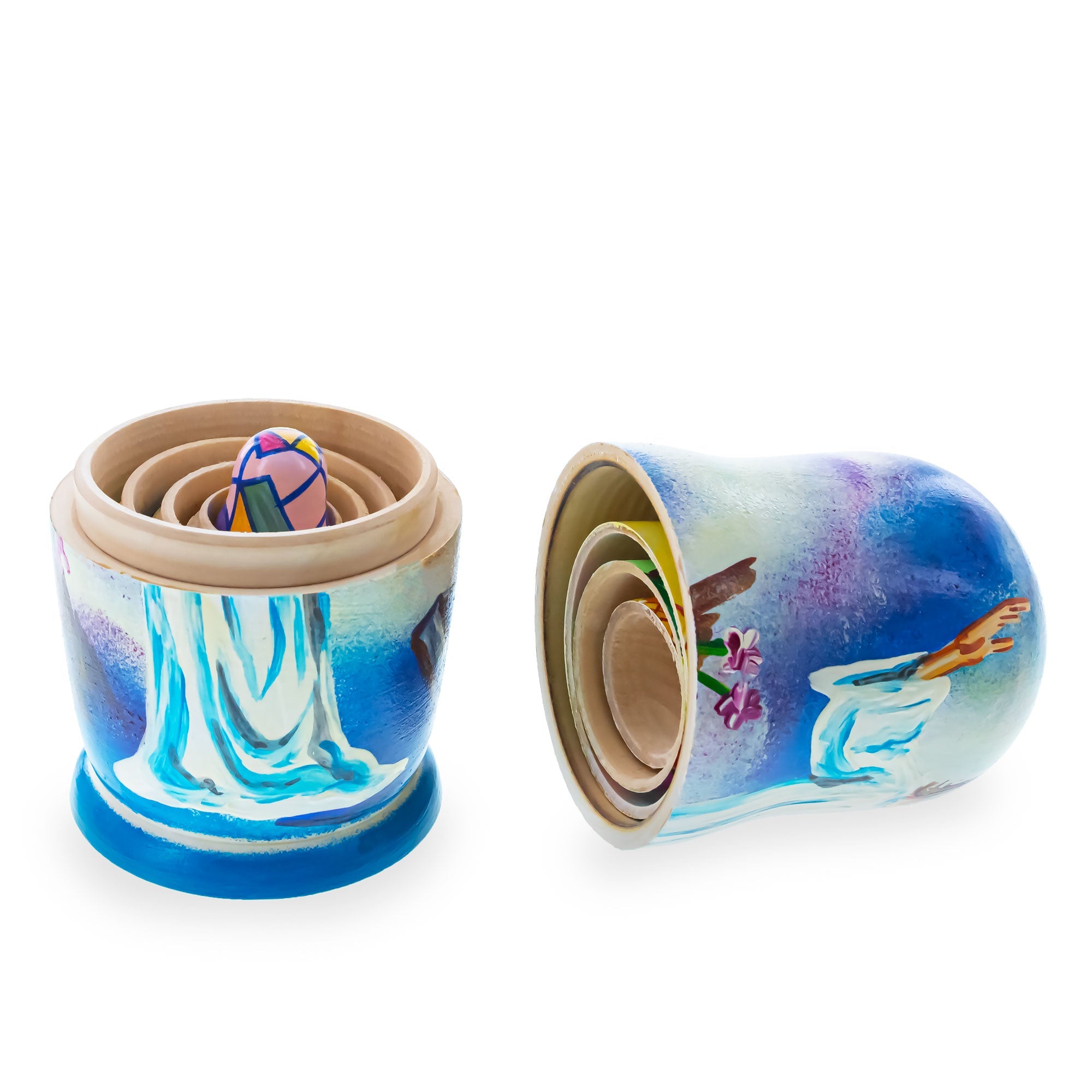 Set of 5 Jesus Christ Rising, Angel and Easter Eggs Wooden Nesting Dolls 6 Inches BestPysanky