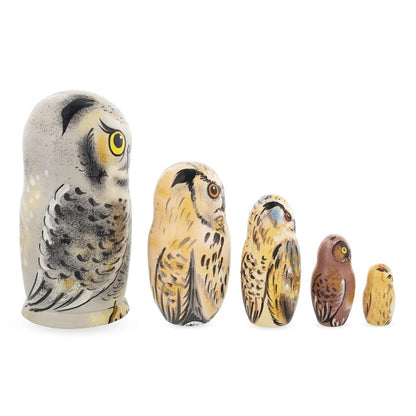 Set of 5 Owls Wooden Nesting Dolls 6 Inches
