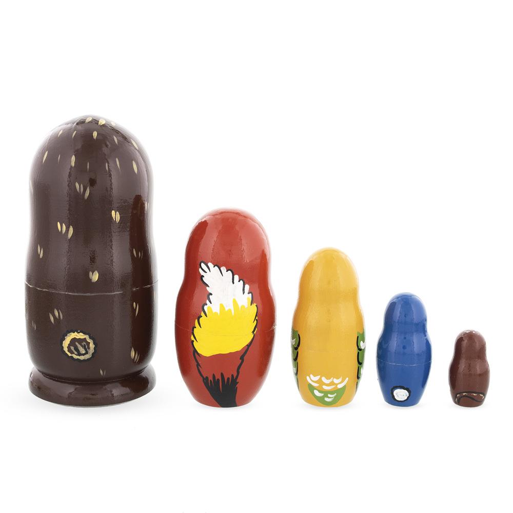 Set of 5 Bear, Fox, Owl, Bunny & Otter Wooden Nesting Dolls 6 Inches