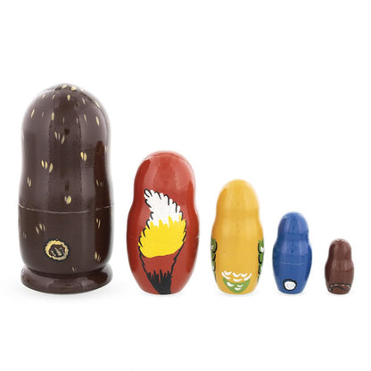 Set of 5 Bear, Fox, Owl, Bunny & Otter Wooden Nesting Dolls 6 Inches