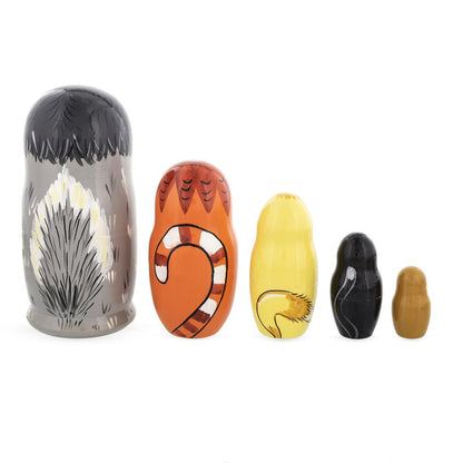Set of 5 Cats Family Wooden Nesting Dolls 6 Inches