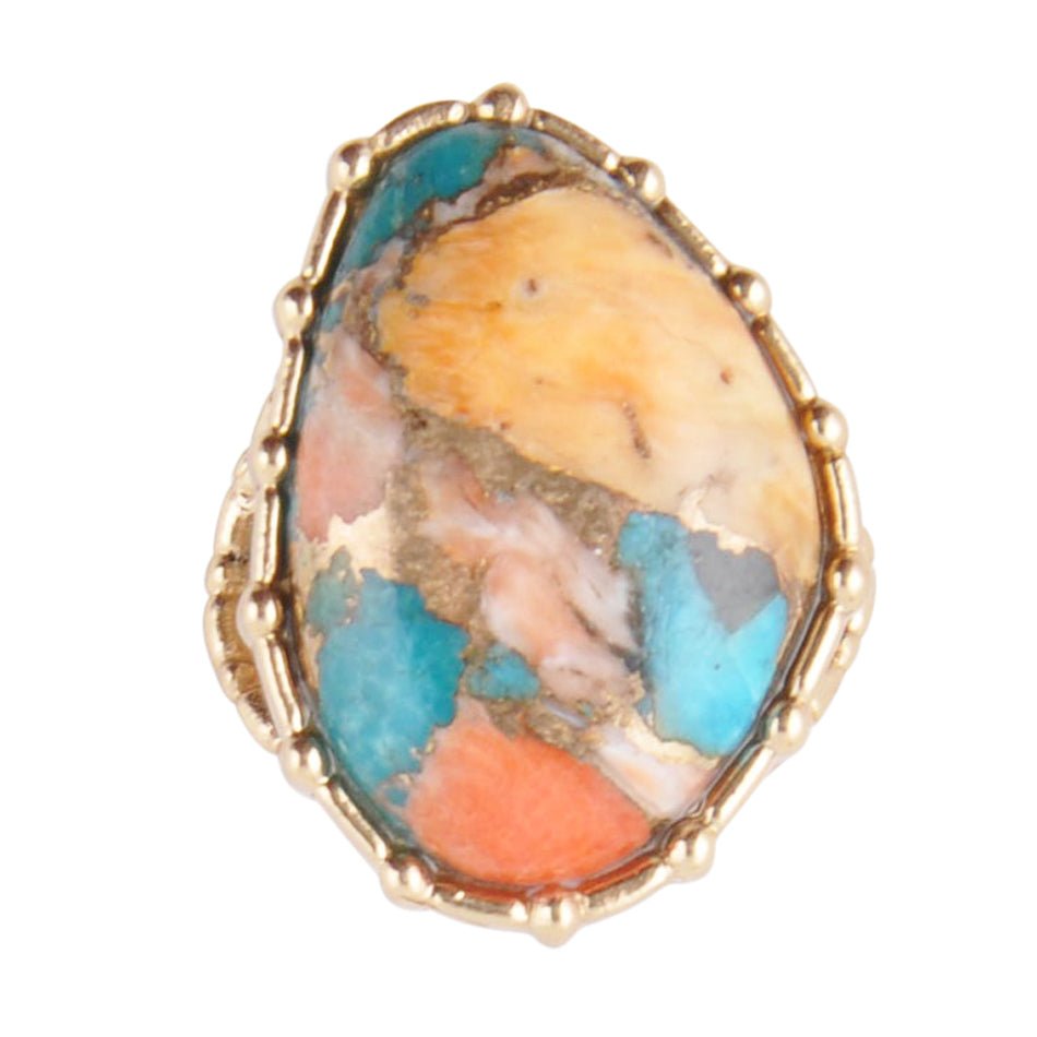Modern Edge Turquoise and Spiny Oyster Shell Matrix Stone Golden Ring Barse Jewelry