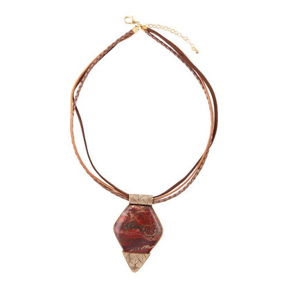 Modern Red Jasper and Golden Pendant Necklace Barse Jewelry