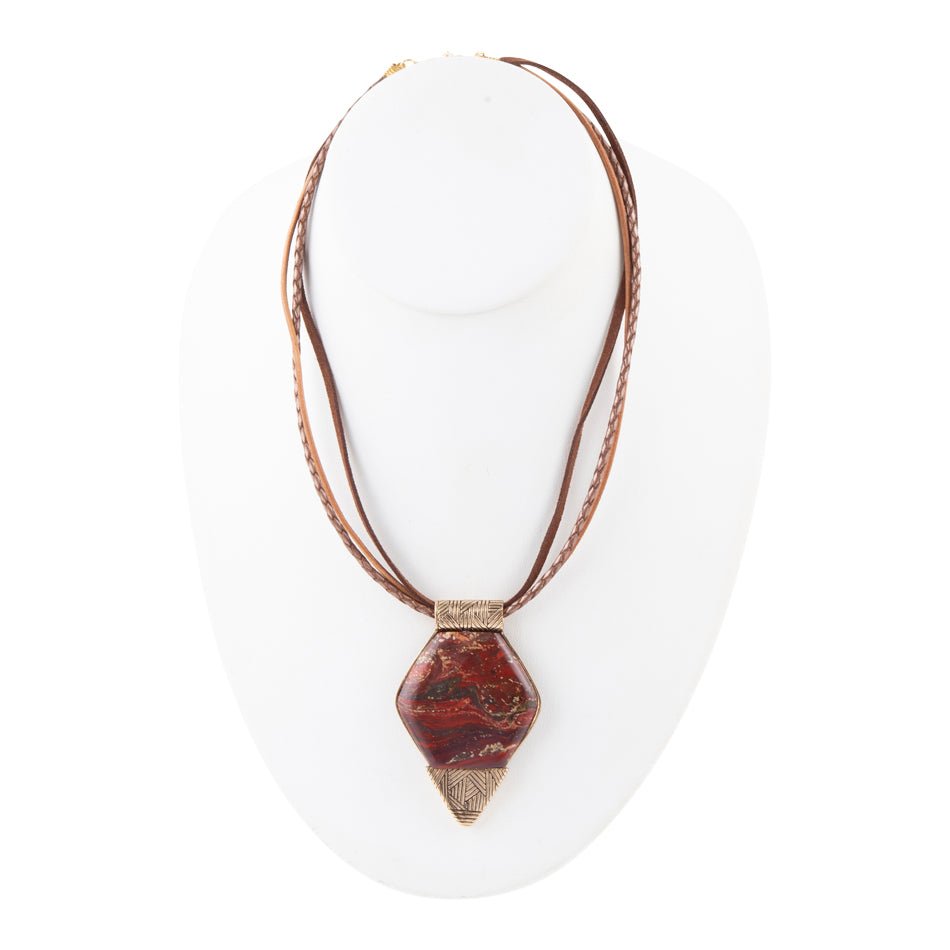 Modern Red Jasper and Golden Pendant Necklace Barse Jewelry