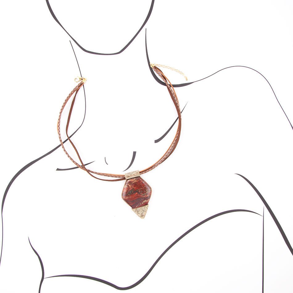 Modern Red Jasper and Golden Pendant Necklace Barse Jewelry