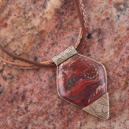 Modern Red Jasper and Golden Pendant Necklace Barse Jewelry