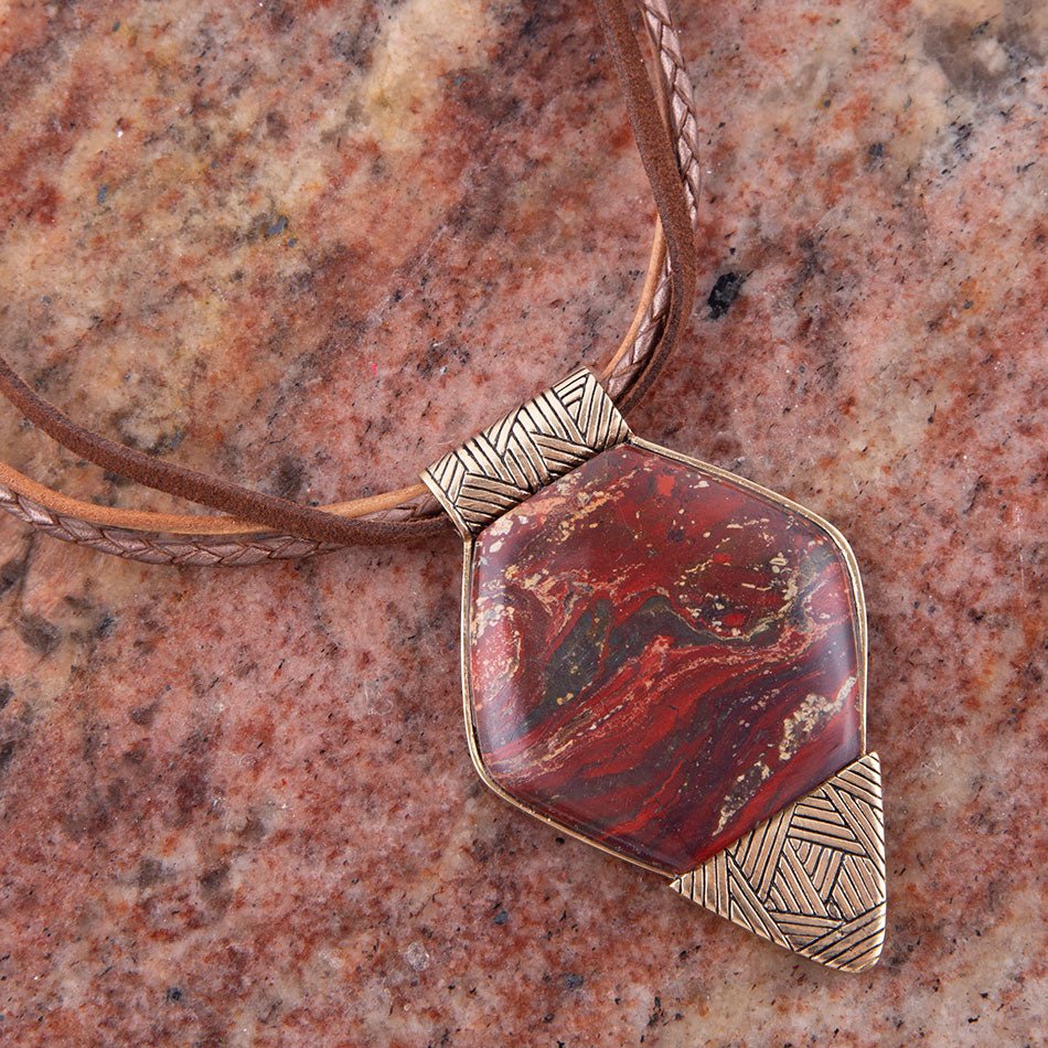 Modern Red Jasper and Golden Pendant Necklace Barse Jewelry