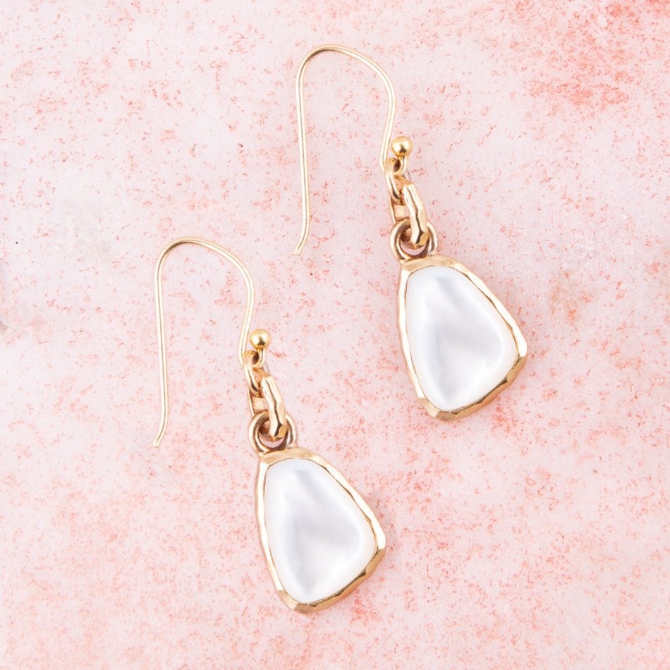 White Mother of Pearl Golden Drop Earrings Barse Jewelry
