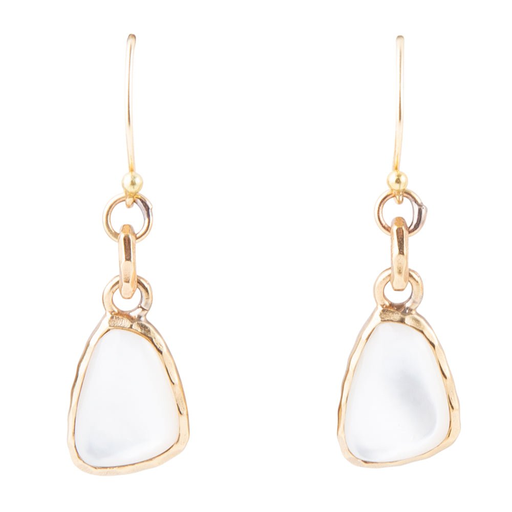 White Mother of Pearl Golden Drop Earrings Barse Jewelry