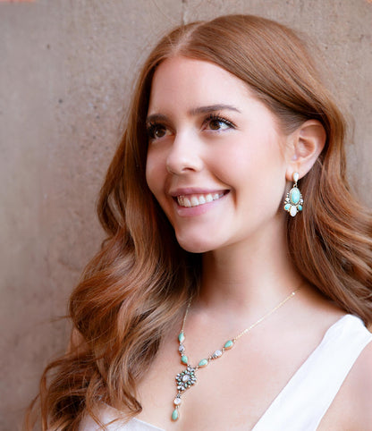 White Mother of Pearl and Blue Turquoise Golden Barcelona Y-Necklace Barse Jewelry