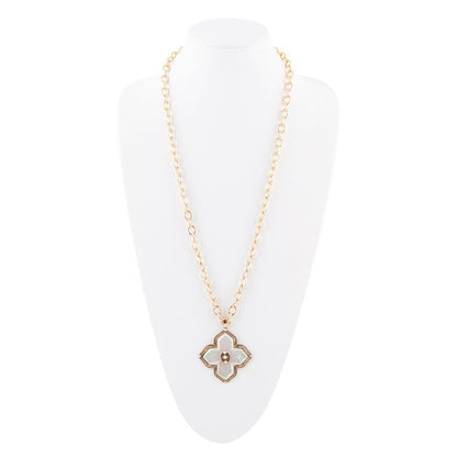 Maltese Cross White Mother of Pearl Golden Chain Pendant Necklace Barse Jewelry