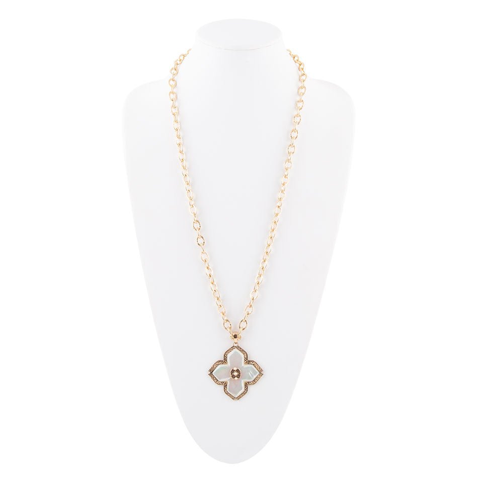 Maltese Cross White Mother of Pearl Golden Chain Pendant Necklace Barse Jewelry