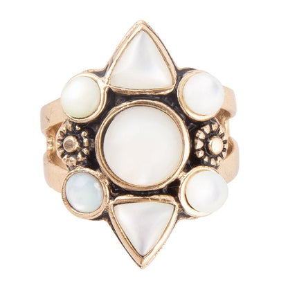 White Mother of Pearl Golden Statement Ring Barse Jewelry