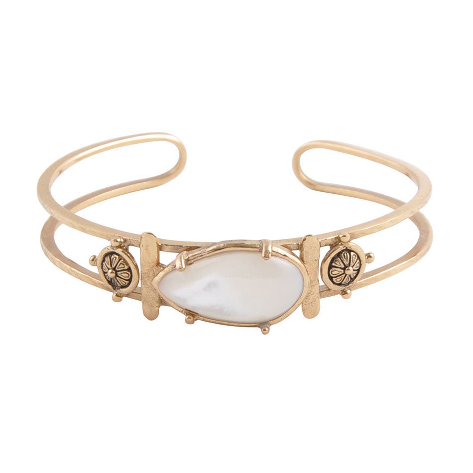White Mother of Pearl Open Golden Cuff Bracelet Barse Jewelry