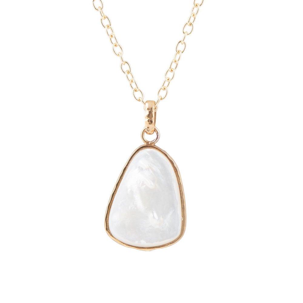 White Mother of Pearl Teardrop Golden Pendant Necklace Barse Jewelry