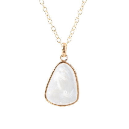 White Mother of Pearl Teardrop Golden Pendant Necklace Barse Jewelry