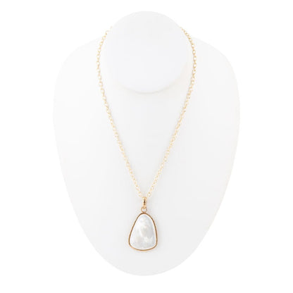 White Mother of Pearl Teardrop Golden Pendant Necklace Barse Jewelry