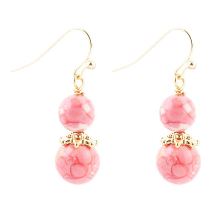 Mottled Pink Jade Golden Drop Earrings Barse Jewelry
