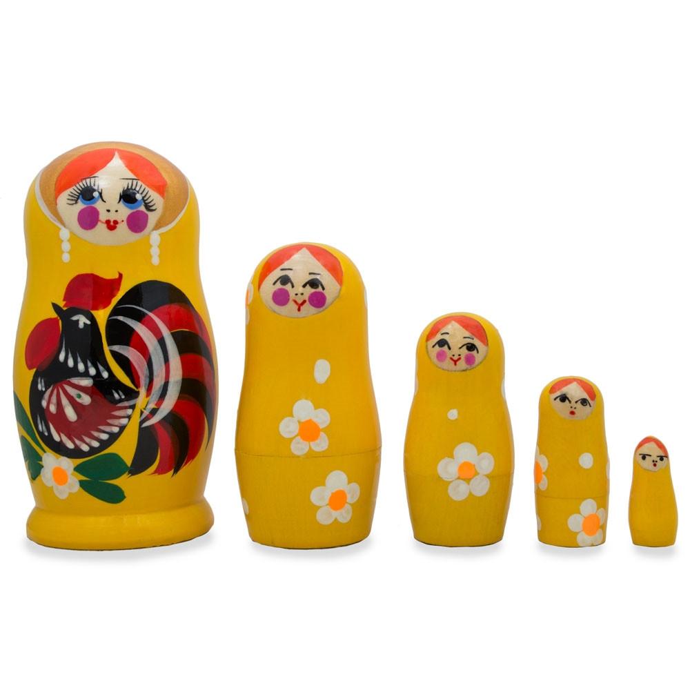 5 Rooster and Daisies Floral Wooden  Nesting Dolls 4.5 Inches BestPysanky