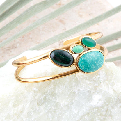 Multi Green Stones Golden Cuff Bracelets Barse Jewelry