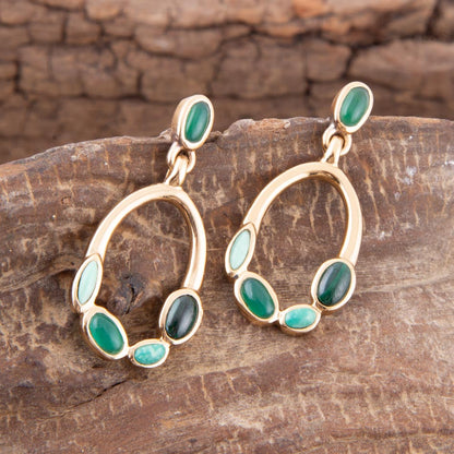Multi Green Stones Golden Drop Earrings Barse Jewelry