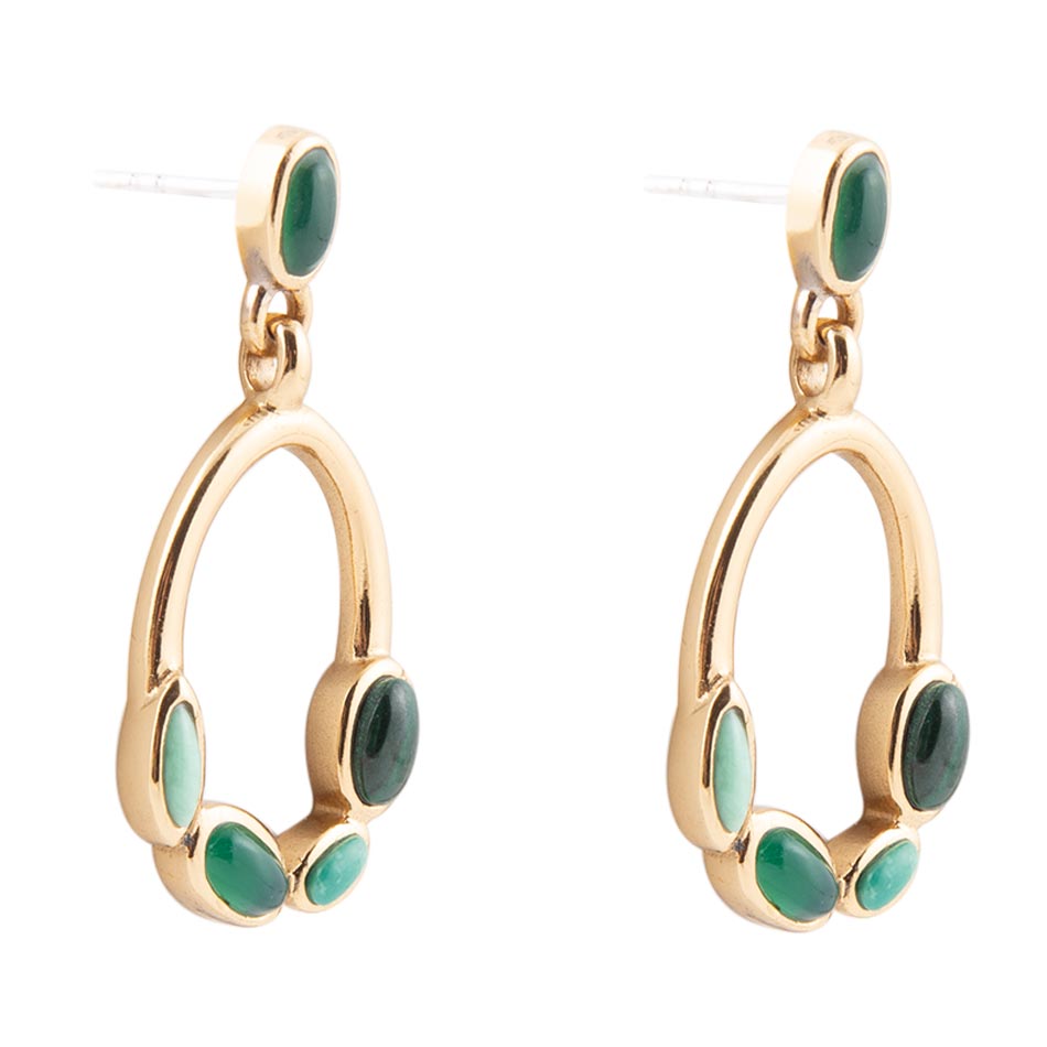 Multi Green Stones Golden Drop Earrings Barse Jewelry