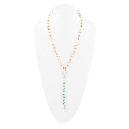 Multi Stone Orange Coral Golden Y-Neck Barse Jewelry