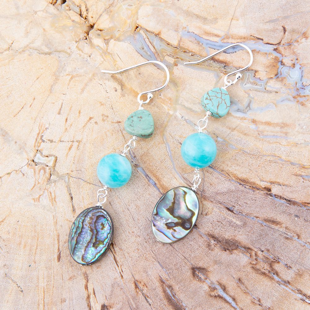 Multicolor Abalone and Blue Magnesite Sterling Silver Drop Earrings Barse Jewelry