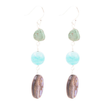 Multicolor Abalone and Blue Magnesite Sterling Silver Drop Earrings Barse Jewelry
