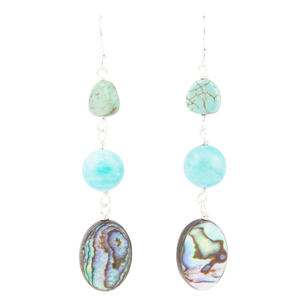 Multicolor Abalone and Blue Magnesite Sterling Silver Drop Earrings Barse Jewelry