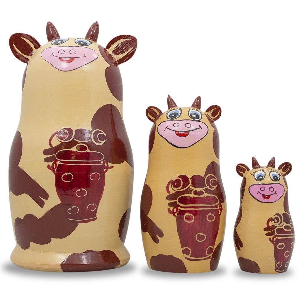 Set of 3 Cow Family Nesting Doll 5.5 Inches