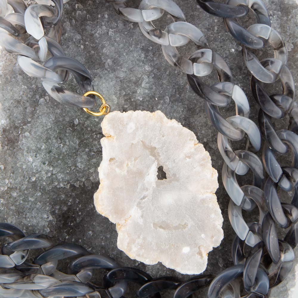 Natural White Druzy Marbled Resin Necklace Barse Jewelry