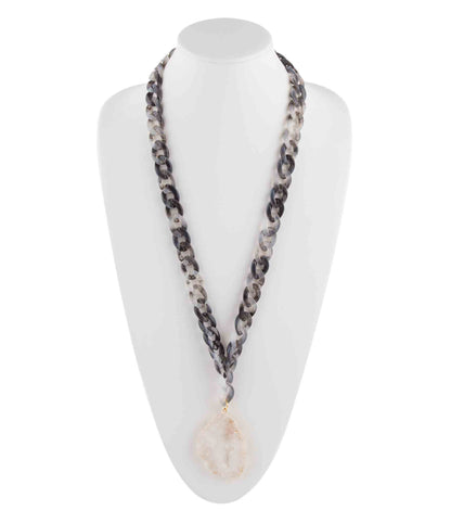 Natural White Druzy Marbled Resin Necklace Barse Jewelry