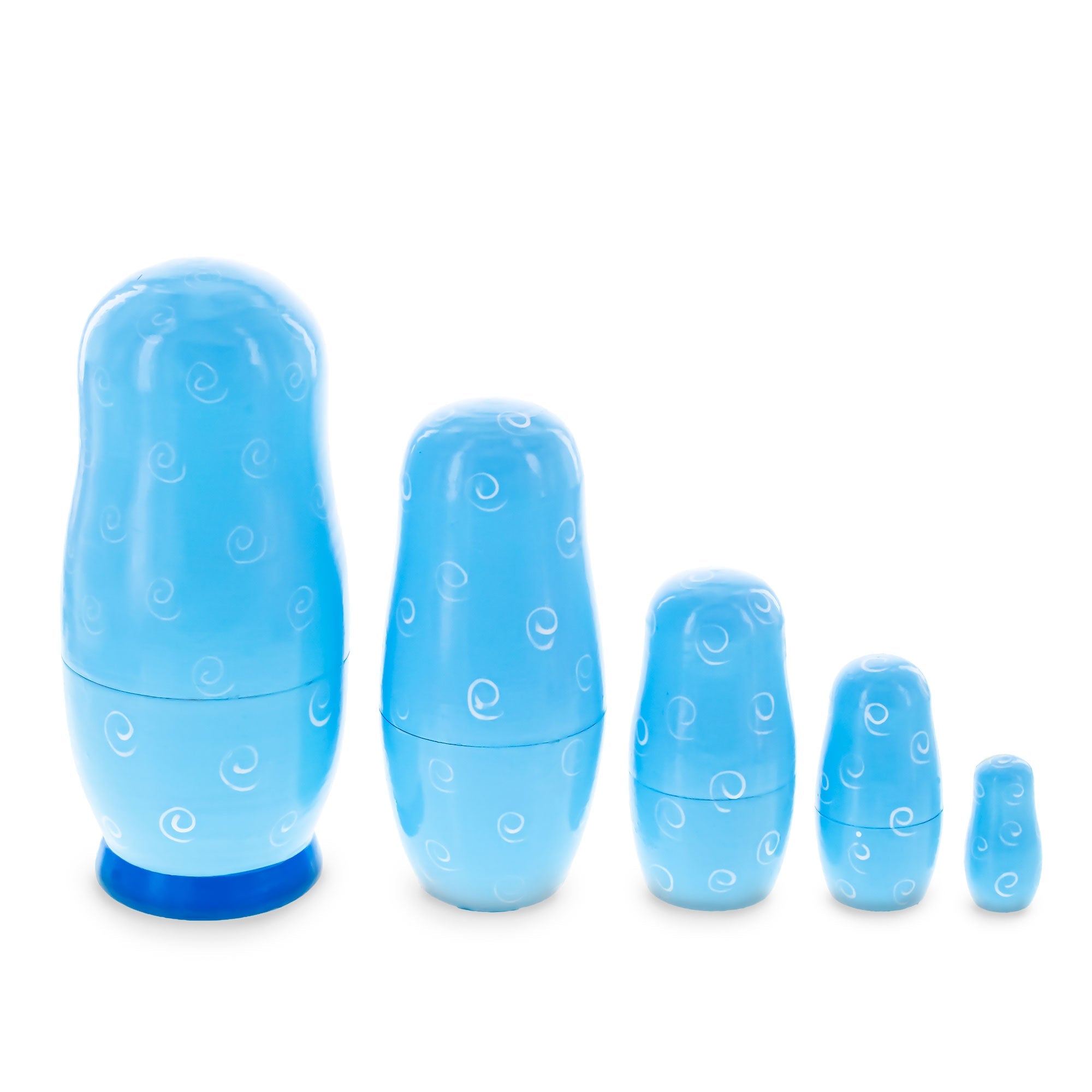 5 Girls with Daisy Flowers & Blue Skirt Wooden Nesting Dolls 6 Inches