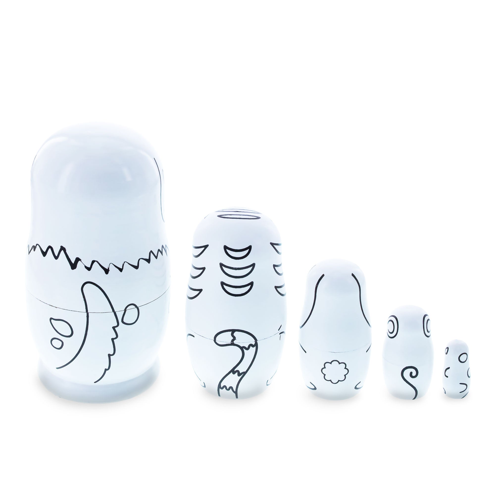 5 Unpainted Animals Wooden Nesting Dolls Matryoshka 4.75 Inches