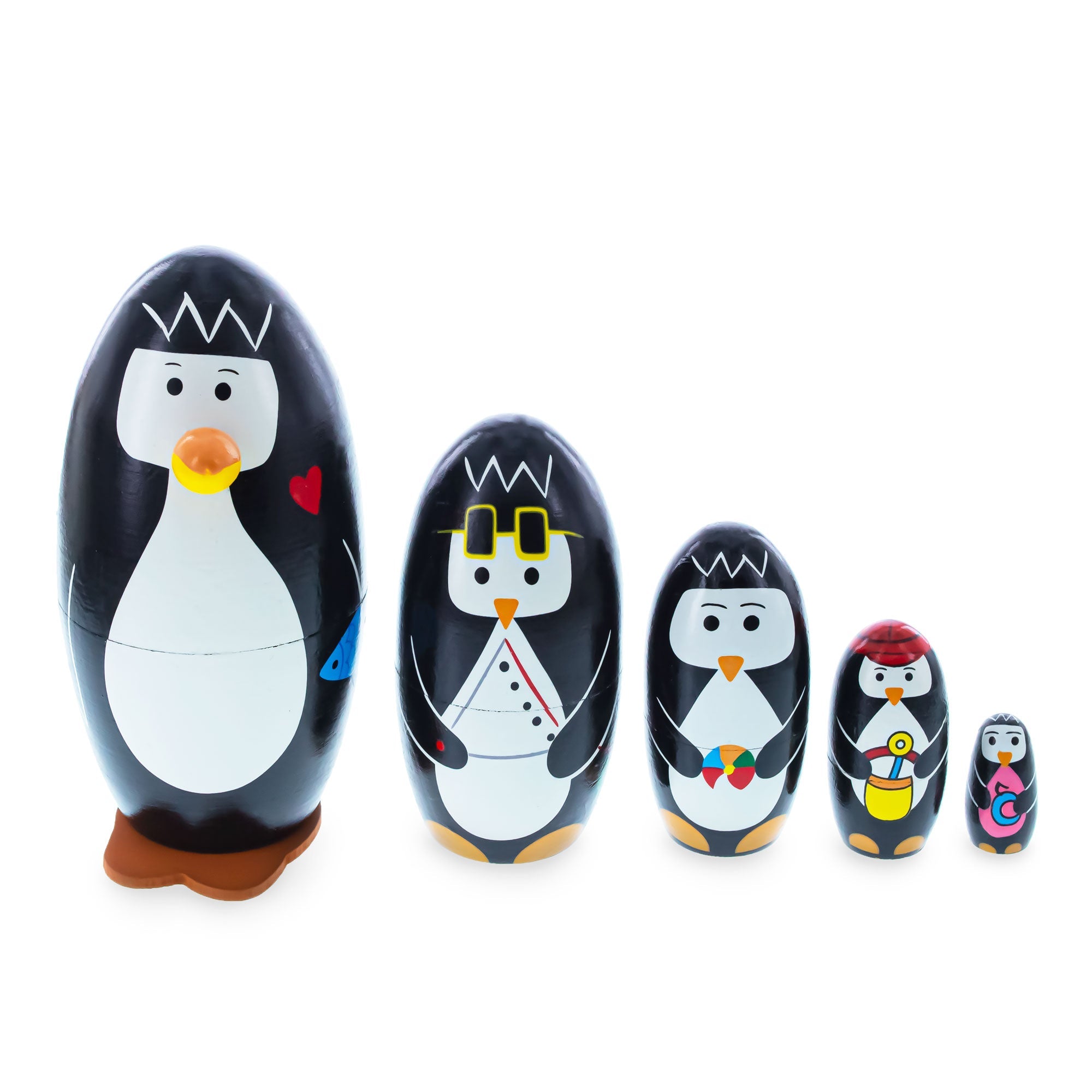 Set of 5 Penguins Wooden Nesting Dolls 5 Inches BestPysanky