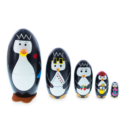 Set of 5 Penguins Wooden Nesting Dolls 5 Inches BestPysanky