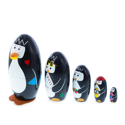Set of 5 Penguins Wooden Nesting Dolls 5 Inches BestPysanky
