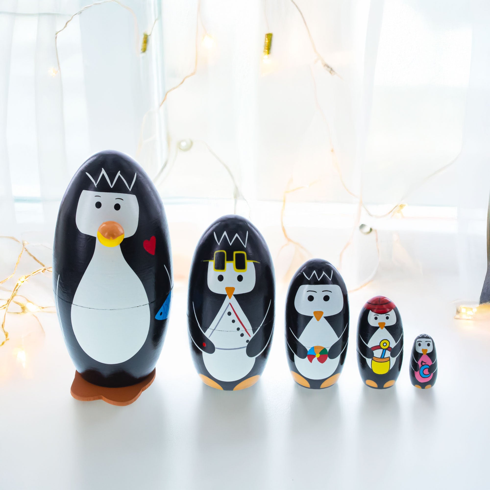 Set of 5 Penguins Wooden Nesting Dolls 5 Inches BestPysanky