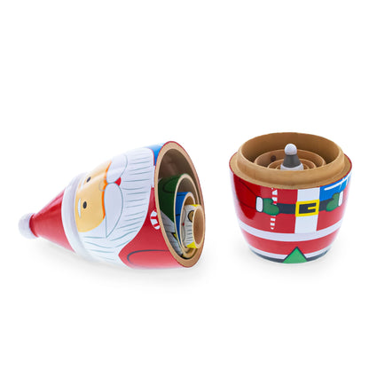 Set of 5 Multicolor Santa with Christmas Gifts Wooden Nesting Dolls 5.5 Inches