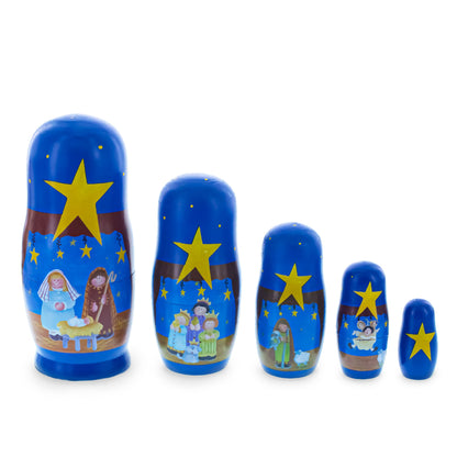 Set of 5 Nativity Scene Set Wooden Nesting Dolls 5.75 Inches