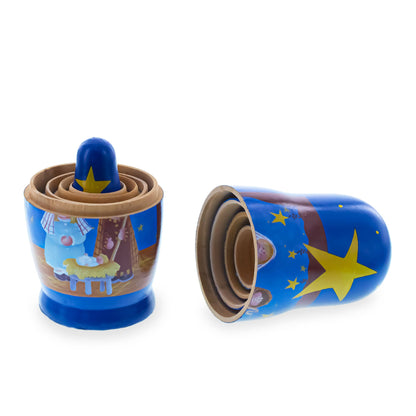 Set of 5 Nativity Scene Set Wooden Nesting Dolls 5.75 Inches