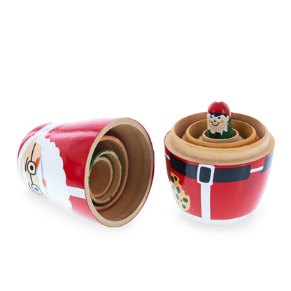 Set of 5 Santa, Mrs. Claus, Elf & Snowman Wooden Nesting Dolls 4.75 Inches