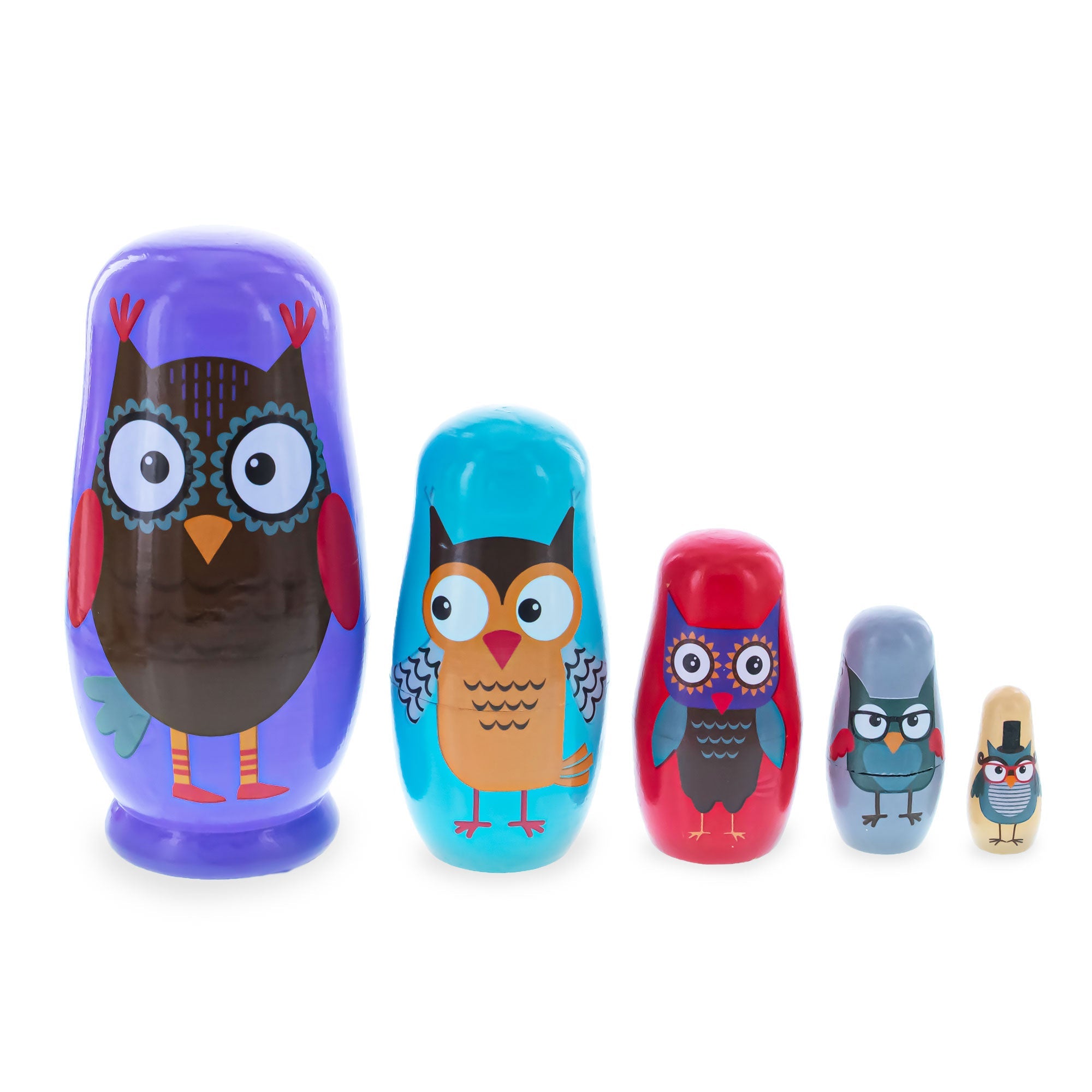 Set of 5 Wise Owls Family Wooden Nesting Dolls 5.75 Inches BestPysanky